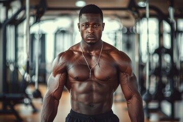 Black man, fitness and workout, exercise or training at the gym. African male person or muscular bodybuilder