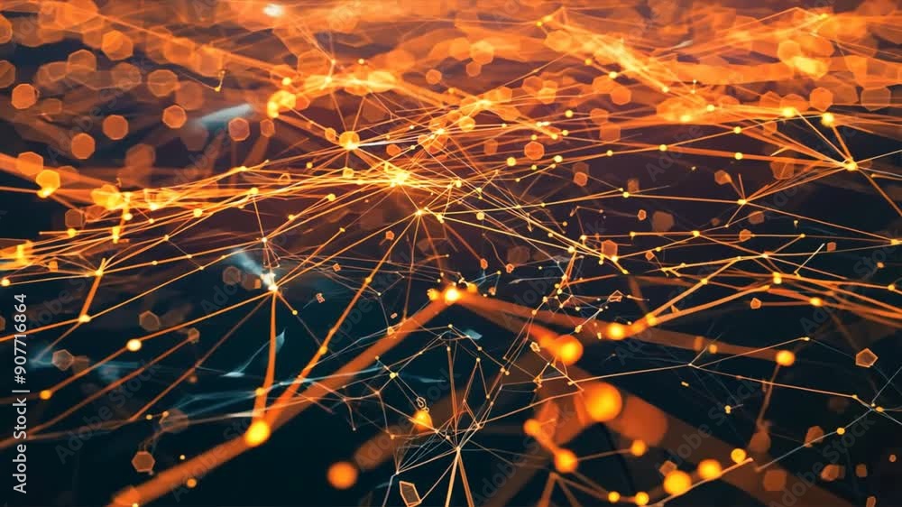 Poster close-up of a glowing digital network with interconnected nodes and lines