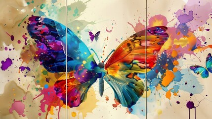 Vibrant Butterfly Artwork with Watercolor Splatter