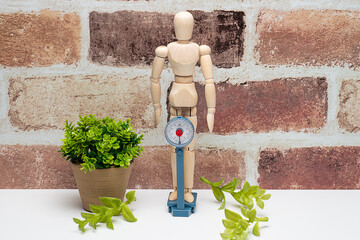 体重測定をするデッサン人形