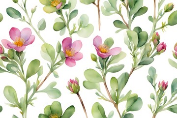 Watercolor rock purslane flowers white background, AI Generated