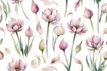 Watercolor rosy garlic flowers white background, AI Generated