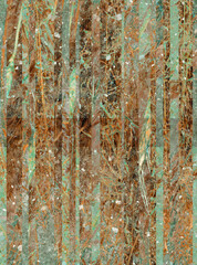 Hand drawn grunge textured tropical leaves seamless pattern. Tropical leaf silhouette elements background. Palm, fan palm, banana leaf or lotus bamboo in grunge retro style.