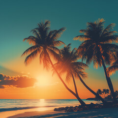 Fototapeta premium Hot sun over a tropical beach with palm trees