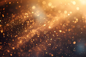 Obraz premium A mesmerizing view of shimmering golden glitter particles floating through a warm, ambient light, evoking elegance and festivity, with a touch of glamour and ethereal beauty