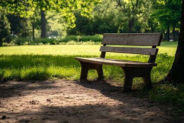 Empty park bench in a peaceful park