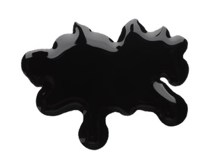 Blot of black printer ink isolated on white, top view
