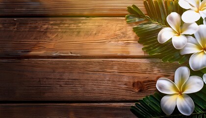 Obraz premium frangipani flowers on wooden background