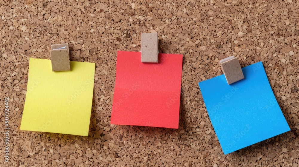 Poster sticky notes with empty space on cork surface
