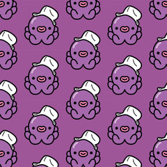 CUTE LITTLE PURPLE OCTOPUS WITH A PLASTIC BAG ON HIS HEAD SEAMLESS PATTERN