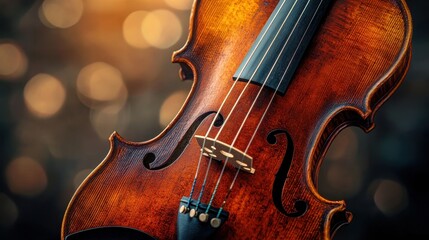 Fototapeta premium A close-up of a violin with detailed wood grain and fine strings