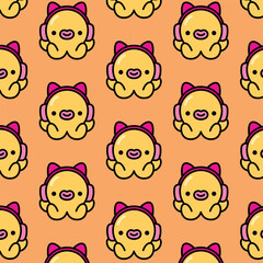 CUTE LITTLE YELLOW OCTOPUS WITH AN HEADPHONE ON HIS HEAD SEAMLESS PATTERN