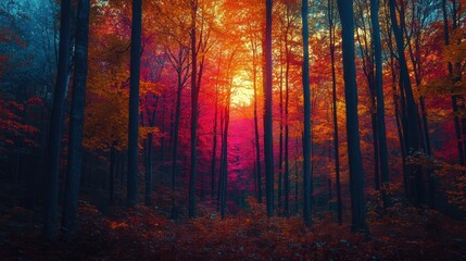 Fototapeta premium A panoramic view of a forest with detailed tree textures and vibrant colors