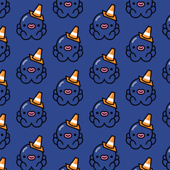 CUTE LITTLE BLUE OCTOPUS WITH A CONE ON HIS HEAD SEAMLESS PATTERN