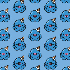 CUTE LITTLE BLUE OCTOPUS WITH AN ICE CREAM ON HIS HEAD SEAMLESS PATTERN