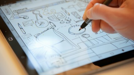 Hands Sketching an Advertisement Concept on a Tablet Using a Stylus