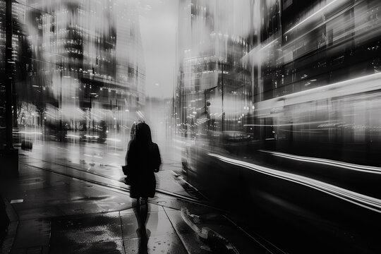 Silhouette de femme marchant dans la ville