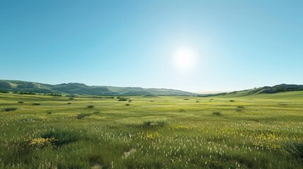 Fototapeta premium A large, open field with a bright sun shining down on it