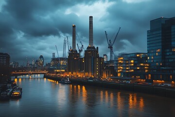 South Bank of the River Thames at night in London, England