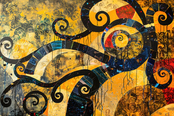 Abstract background vintage flat art concepts, simple shapes and forms gold mosaic design