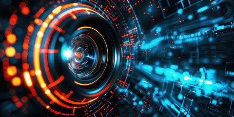 Obraz premium Abstract futuristic camera lens on dark background