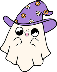 Groovy Retro Halloween Ghost Cartoon Character Doodle Hand Drawing  Vibrant Bold Funky Art
