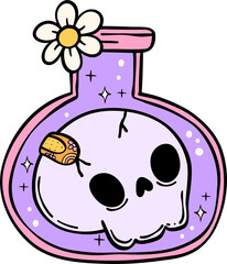 Groovy Retro Halloween witch potion Cartoon Character Doodle Hand Drawing  Vibrant Bold Funky Art