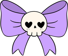Groovy Retro Halloween skull bow Cartoon Character Doodle Hand Drawing  Vibrant Bold Funky Art