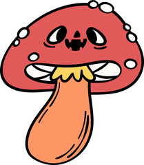 Groovy Retro Halloween mushroom Cartoon Character Doodle Hand Drawing  Vibrant Bold Funky Art