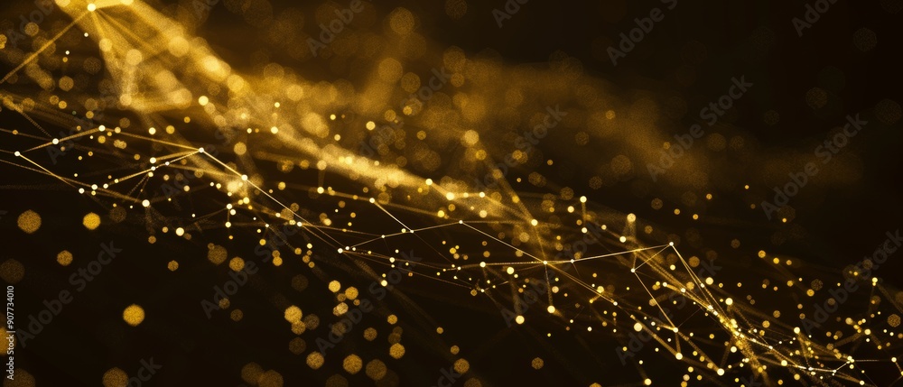 Sticker Abstract Digital of Dots and Lines in Gold Color and White Background