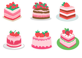 strawberry cake sweets illustration isolated on white