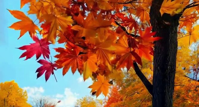 Folhas de outono caindo de uma linda arvore