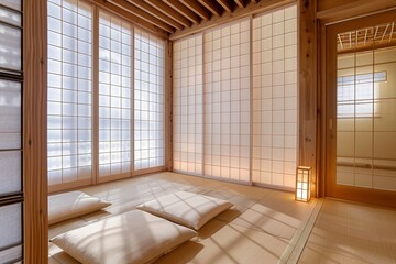 A minimalist interior design with traditional Japanese elements