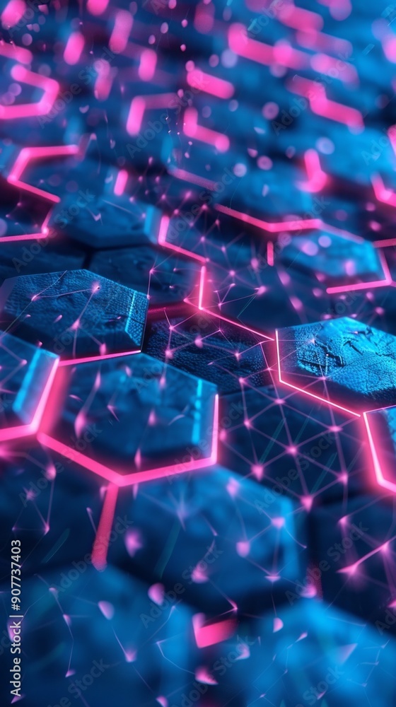 Poster a blue and pink background with a pattern of hexagons