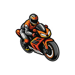 Vector illustration of a sleek sportbike with a rider in a racing suit and helmet.