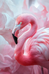 Fototapeta premium Flamingo with pink flowers background