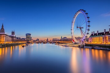 Obraz premium London at twilight. London eye, County Hall, Westminster Bridge, Big Ben and Houses of Parliament.