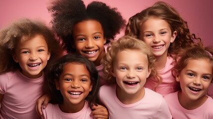 Group of Happy Girls in Pink Shirts