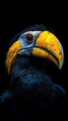 Obraz premium Close up Beautiful Great hornbill on black background. Animal wildlife