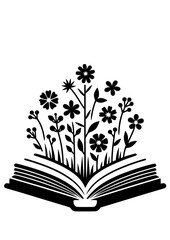 Flower Book SVG, Book SVG, Book with Flowers SVG, Reading SVG, Reading, Flowers Growing from a Book, Beautiful Book, Flowers, Flowers with a Book, Book Silhouette, Book Art Print, Book Clipart