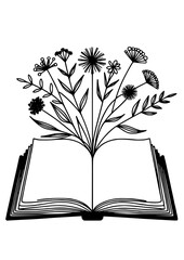 Flower Book SVG, Book SVG, Book with Flowers SVG, Reading SVG, Reading, Flowers Growing from a Book, Beautiful Book, Flowers, Flowers with a Book, Book Silhouette, Book Art Print, Book Clipart