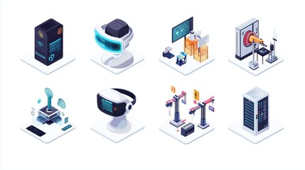 Icon Set of Smart Manufacturing Technologies Featuring AR and AI