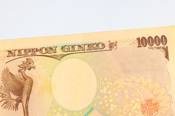 Banknotes of Japan cash money denominations ten thousand yen issued by Nippon ginko national bank rear view