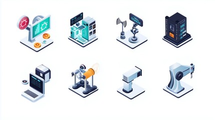 Icon Set of Smart Manufacturing Technologies Featuring AR and AI