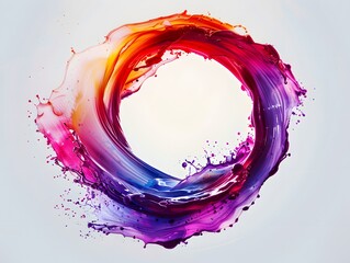 Abstract circle liquid motion flow explosion. Curved wave colorful pattern with paint drops on white background