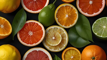 Citrus leaf, lemon, grapefruit, orange, lime, and kumquat isolated on white background with full depth of field...