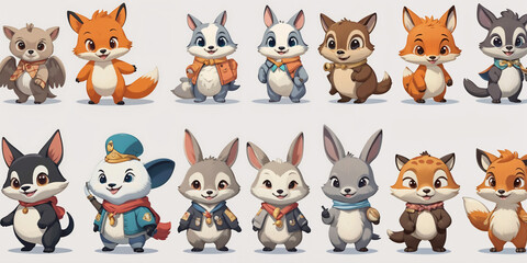 Delightful Collection of Cartoon Animal Stickers in Vivid Colors, White Background