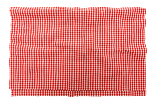 Piece of torn crumpled checkered fabric on a white background. Textile. Cellular tissue isolate