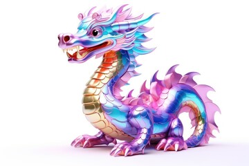 A cute chinese dragon dinosaur animal white background.