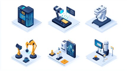 Obraz premium Isometric Advanced Technology Illustration Pack Featuring Smart Gadgets Digital Control And Innovation Concepts